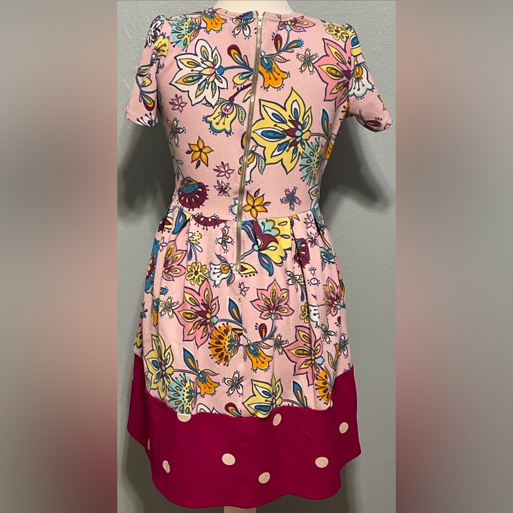 LuLaRoe Floral Fit & Flare Dress Pink Mixed Print Retro Boho Cottage Medium Read - Picture 3 of 9
